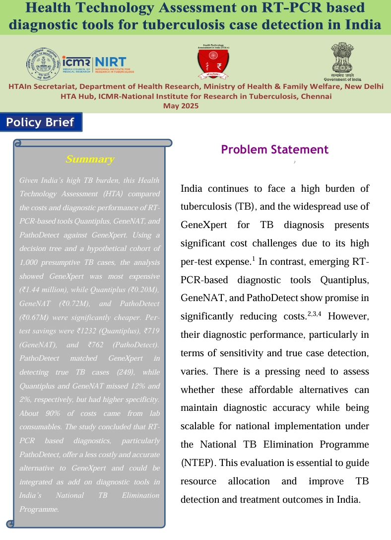 Health Technology Assessment on RT-PCR based diagnostic tools for Tuberculosis case detection in India