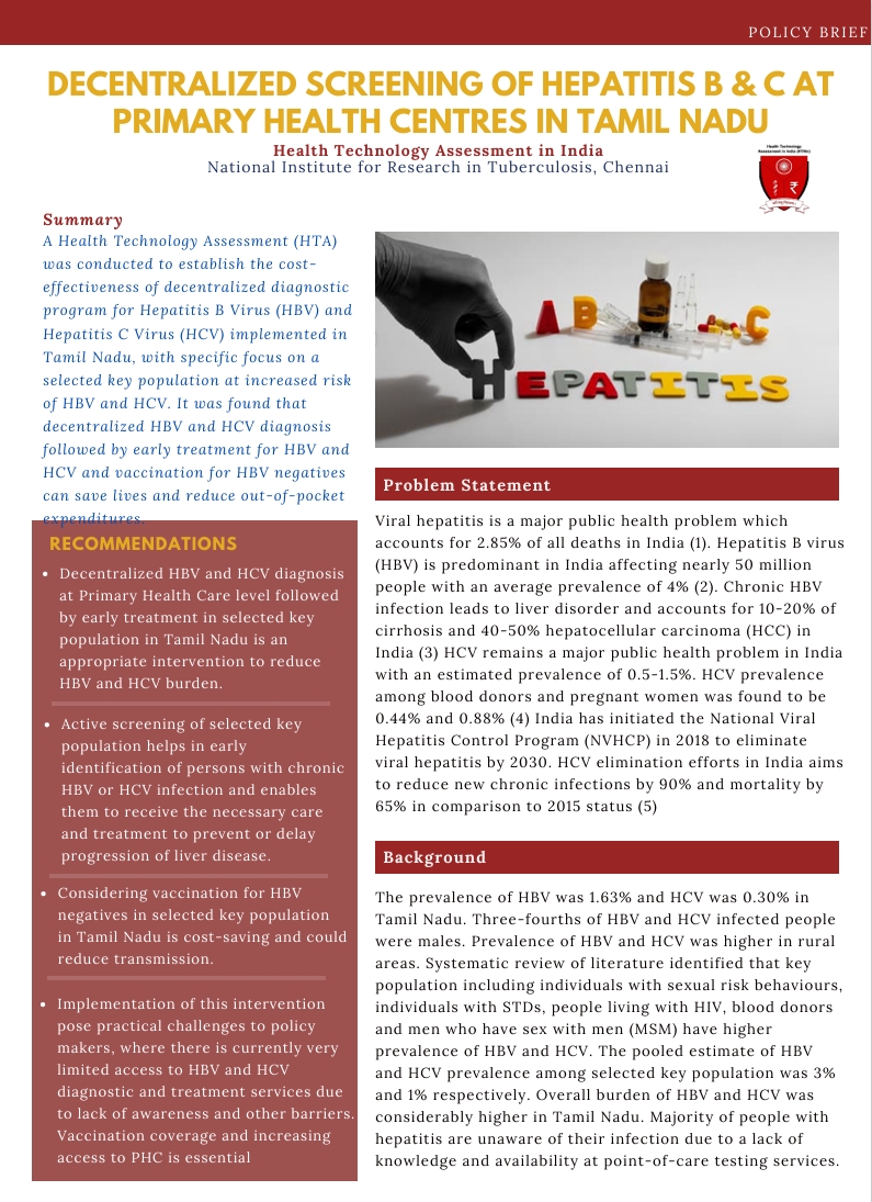 Decentralized screening of Hepatitis B & C at primary health centres in Tamil Nadu