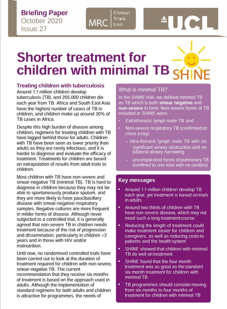 Shorter treatment for children with minimal TB