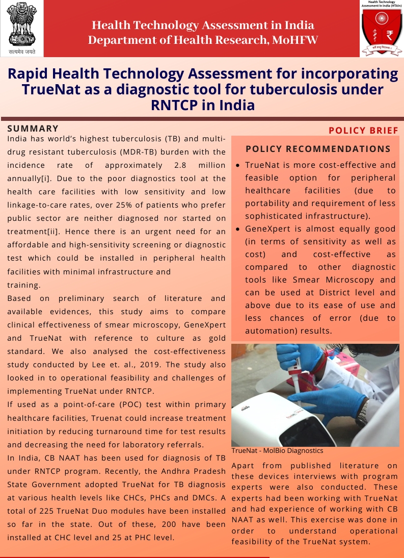 Rapid Health Technology Assessment for incorporating TrueNat as a diagnostic tool for tuberculosis under RNTCP in India